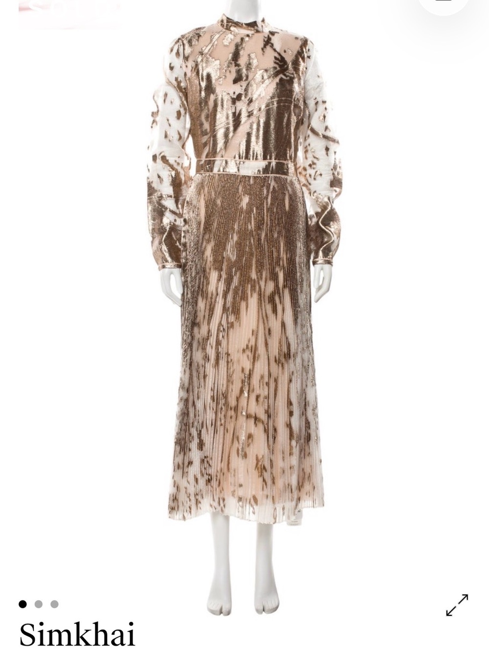 Simkhai Rose Gold Sequin Pleated Long-Sleeve Maxi Dress Sz 6